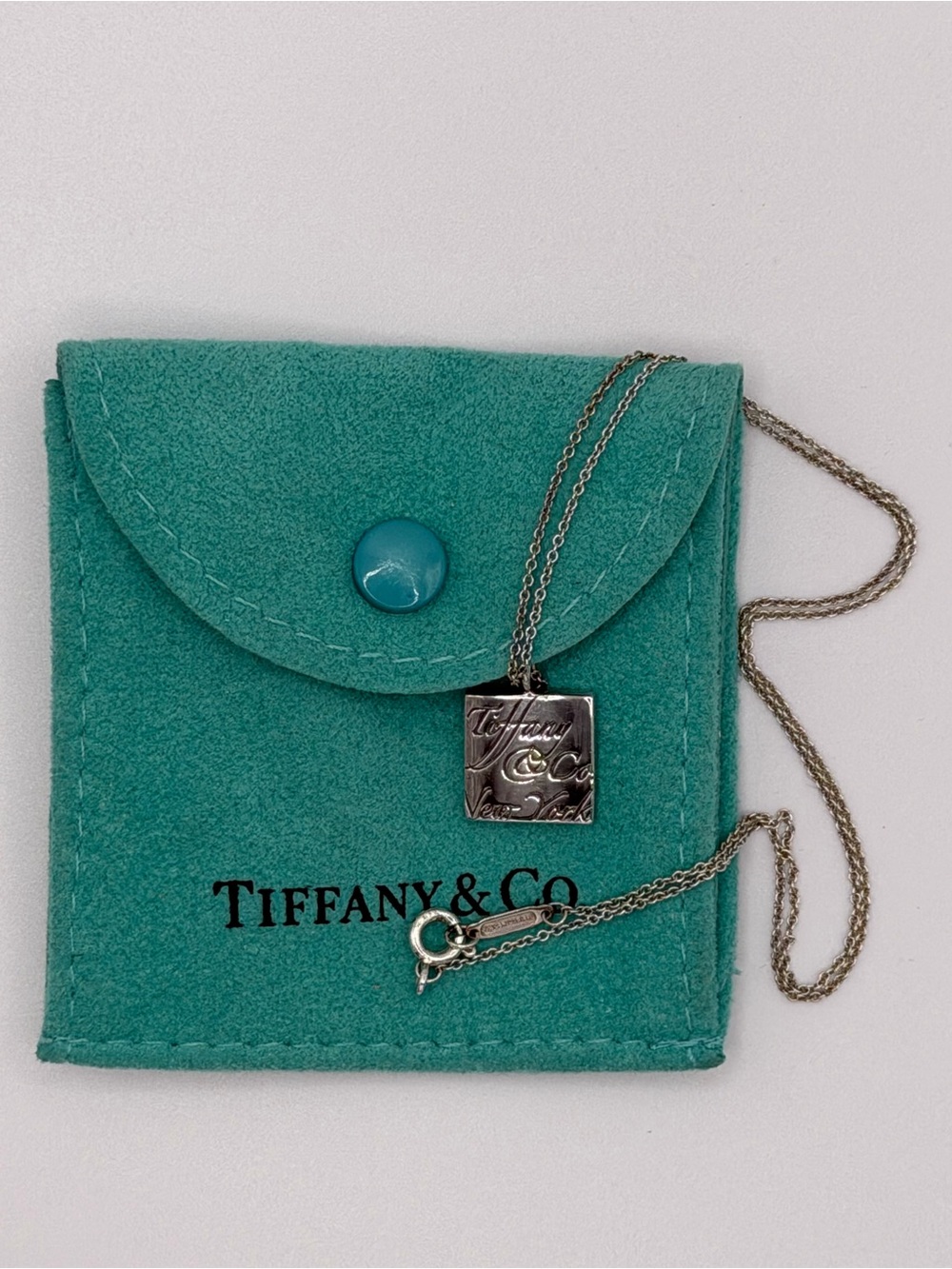 16” Tiffany & Co. Silver NY Notes Square Wavy Pendant Necklace in Pouch Rare - Picture 11 of 13